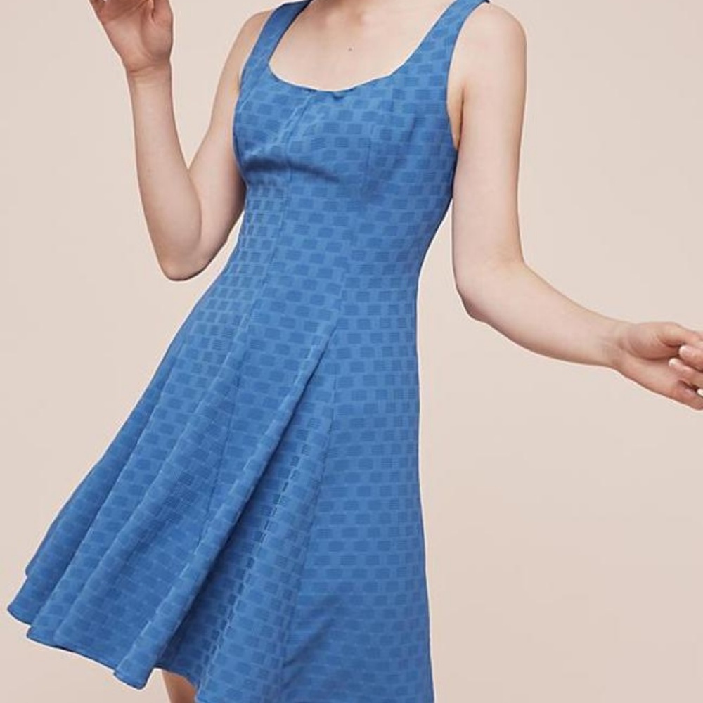 Eva Franco Anthropologie Blue Fit-n-Flare Dress